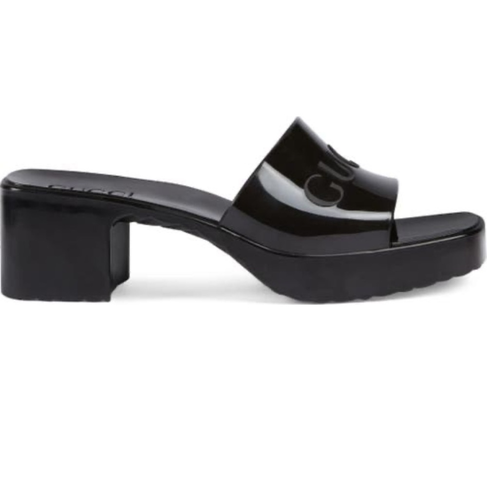 Gucci Rubber Logo Platform Slide Sandals